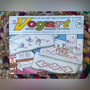 Vintage 60s Vogart Floral Animal Embroidery Linen or Painting Transfer Patterns